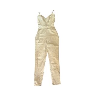 L’Academie Revolve Beige Button Front Linen Blend Jumpsuit Size S